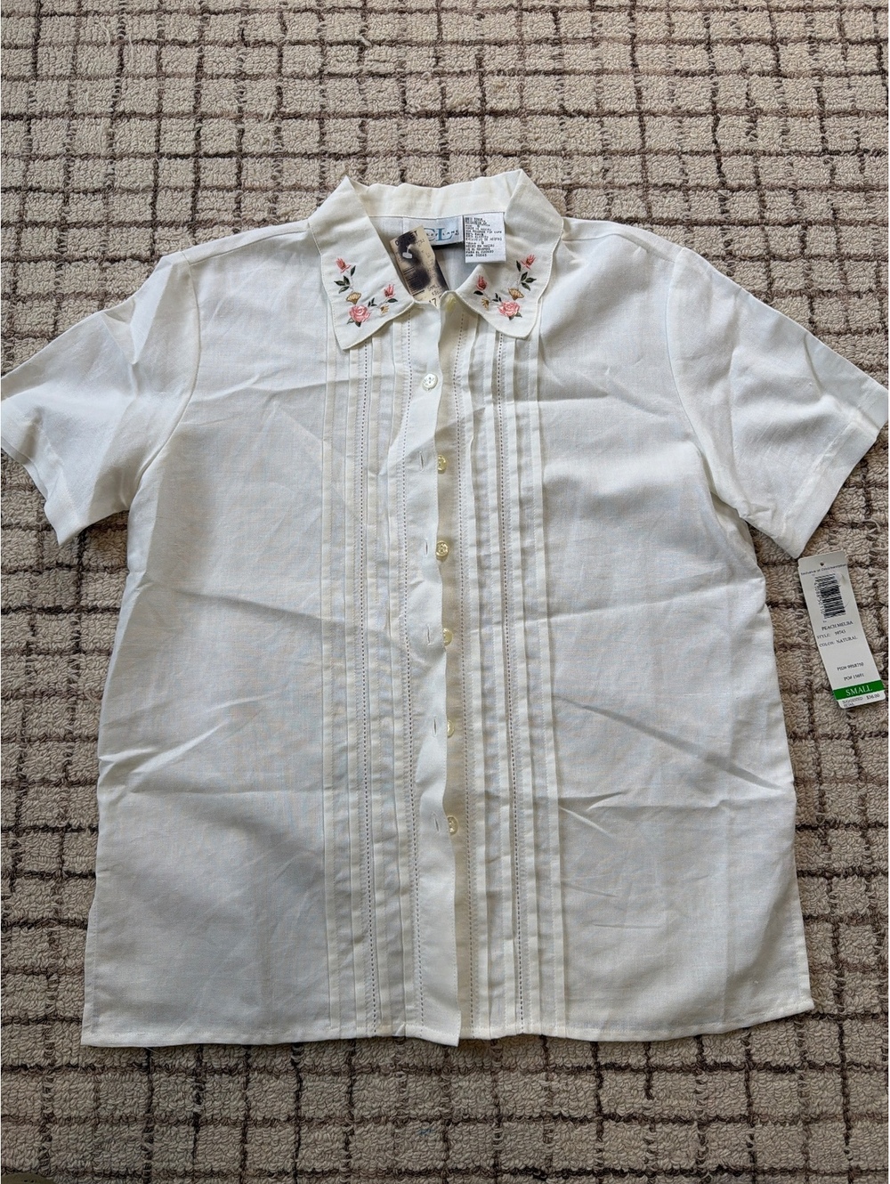 Vintage NWT Grandma Granny Core embroidered white floral cottage core blouse